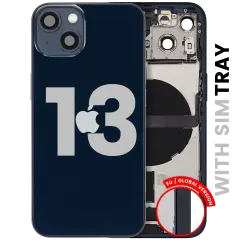 Back Housing W/ Charging Port Flex & Small Parts For iPhone 13 (EU / Global Version) (Used OEM Pull: Grade C) (Midnight)
