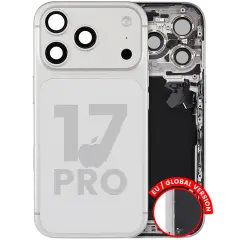 Back Housing W/ Charging Port Flex & Small Parts Compatible For iPhone 17 Pro (EU / Global Version) (Used OEM Pull: Grade A) (Silver)