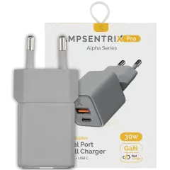 30W Dual-Port Wall Charger with GaN Fast Charging (USB-C + USB-A) (AmpSentrix Pro) (220V Euro) (Natural Titanium)