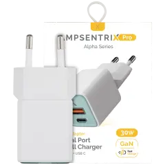 30W Dual-Port Wall Charger with GaN Fast Charging (USB-C + USB-A) (AmpSentrix Pro) (220V Euro) (Teal)