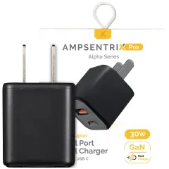 30W Dual-Port Wall Charger with GaN Fast Charging (USB-C + USB-A) (AmpSentrix Pro) (Black Titanium)