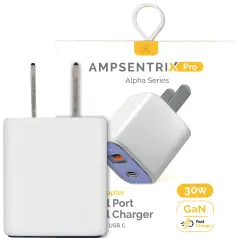 30W Dual-Port Wall Charger with GaN Fast Charging (USB-C + USB-A) (AmpSentrix Pro) (Ultramarine)