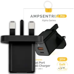 AmpSentrix 30W 2-in-1 USB-C / USB-A Wall Adapter (220V / UK Plug) (Black Titanium)