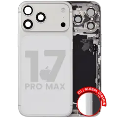 Back Housing W/ Charging Port Flex & Small Parts Compatible For iPhone 17 Pro Max (EU / Global Version) (Used OEM Pull: Grade A) (Silver)
