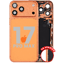 Back Housing W/ Charging Port Flex & Small Parts Compatible For iPhone 17 Pro Max (US Version) (Used OEM Pull: Grade A) (Cosmic Orange)