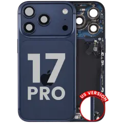 Back Housing W/ Charging Port Flex & Small Parts Compatible For iPhone 17 Pro (US Version) (Used OEM Pull: Grade A) (Deep Blue)