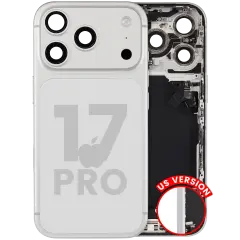 Back Housing W/ Charging Port Flex & Small Parts For iPhone 17 Pro (US Version) (Used OEM Pull: Grade B) (Silver)