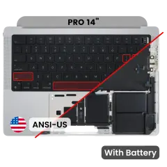 Top Case with Battery and Keyboard (ANSI US) For MacBook Pro 14" A2442 (2021) / A2779 (2023) (Genuine OEM) (Silver)