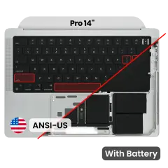 Top Case with Battery and Keyboard (ANSI US) For MacBook Pro 14" A2442 (2021) / A2779 (2023) (Used OEM Pull: Grade B/C) (Silver)