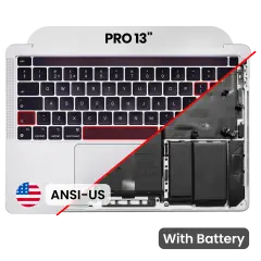 Top Case with Battery and Keyboard (ANSI US) For MacBook Pro 13" A2251 (2020) (Used OEM Pull: Grade B/C) (Silver)