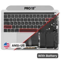 Top Case with Battery and Keyboard (ANSI US) For MacBook Pro 13" A1989 (2018-2019) (Used OEM Pull: Grade B/C) (Silver)