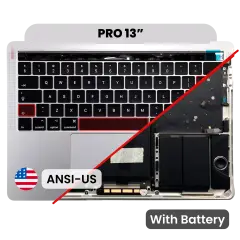 Top Case with Battery and Keyboard (ANSI US) For MacBook Pro 13" A1706 (2016) (Used OEM Pull: Grade A) (Silver)