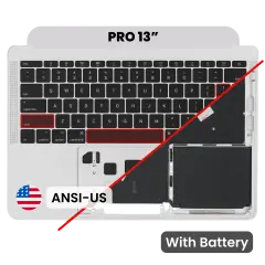 Top Case with Battery and Keyboard (ANSI US) For MacBook Pro 13" A1708 (2016) (Used OEM Pull: Grade B/C) (Silver)