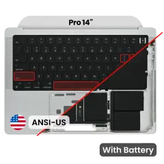 Top Case with Battery and Keyboard (ANSI US) For MacBook Pro 14" A2442 (2021) / A2779 (2023) (Used OEM Pull: Grade A) (Silver)
