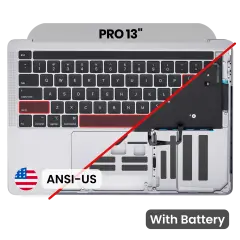 Top Case with Battery and Keyboard (ANSI US) For MacBook Pro 13" A2251 (2020) (Used OEM Pull: Grade A) (Silver)