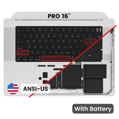 Top Case with Battery and Keyboard (ANSI US) For MacBook Pro 16" A2485 (2021) (Used OEM Pull: Grade A) (Silver)