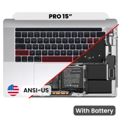 Top Case with Battery and Keyboard (ANSI US) For MacBook Pro 15" A1990 (2018-2019) (Used OEM Pull: Grade B/C) (Silver)