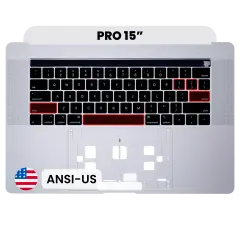 Top Case with Keyboard (ANSI US) For MacBook Pro 15" A1990 (2018-2019) (Used OEM Pull: Grade B/C) (Silver)