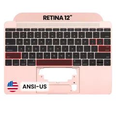 Top Case with Keyboard (ANSI US) and Microphone For MacBook 12" A1534 (2016-2017) (OEM New) (Rose Gold)