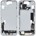 Mid-Frame Housing  W/ Charging Port Flex & Small Parts  For iPhone 15 (EU / Global Version) (Used OEM Pull: Grade A) (Blue)