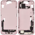 Mid-Frame Housing  W/ Charging Port Flex & Small Parts  For iPhone 15 Plus (EU / Global Version) (Used OEM Pull: Grade A) (Pink)