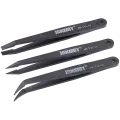 Anti-Static Heat Resistant Flat Pointed Curved Tweezers 3 Piece Set (JM-T11) (Jakemy)