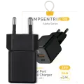 30W Dual-Port Wall Charger with GaN Fast Charging (USB-C + USB-A) (AmpSentrix Pro) (220V Euro) (Black Titanium)