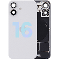 Back Glass With Steel Plate With Wireless NFC Charging MagSafe Magnet & Flashlight Flex For iPhone 16 (Service Pack) (White)