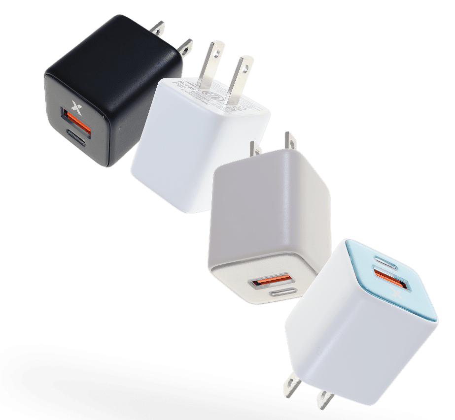 AmpSentrix Pro Alpha Series GaN wall chargers in black and white